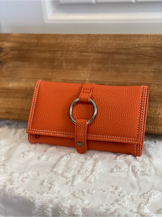 Source Unknown Handbags - Orange Leather Travel Jewelry Wallet with Silver Ring